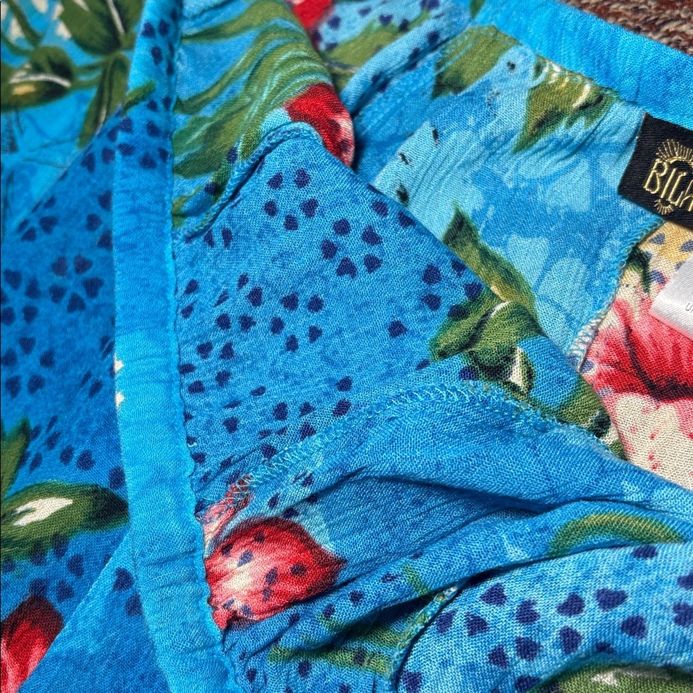BILA vintage capri blue hibiscus crepe ruffle a line skirt women’s XL - Picture 7 of 12